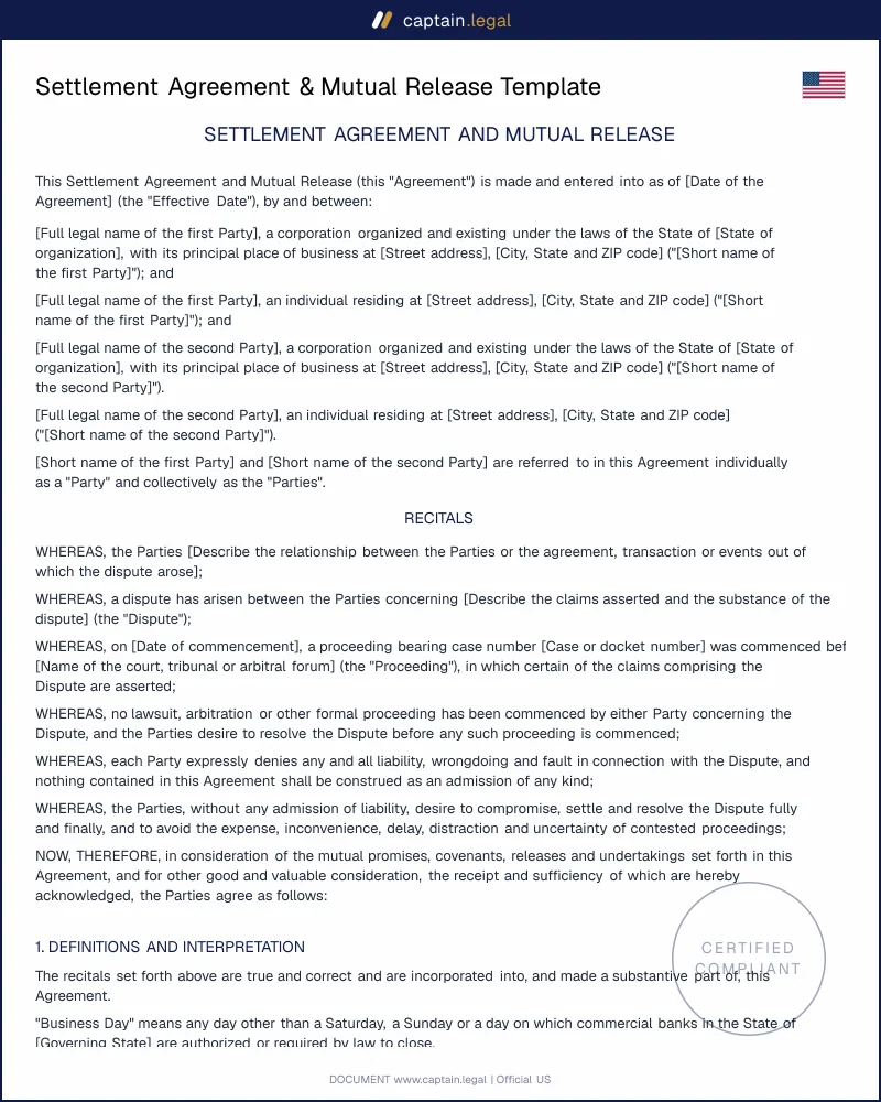Settlement Agreement & Mutual Release | Cal. Civ. Code 1542