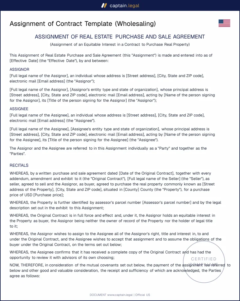 Assignment of Contract | Tex. Prop. Code 5.086 Ready