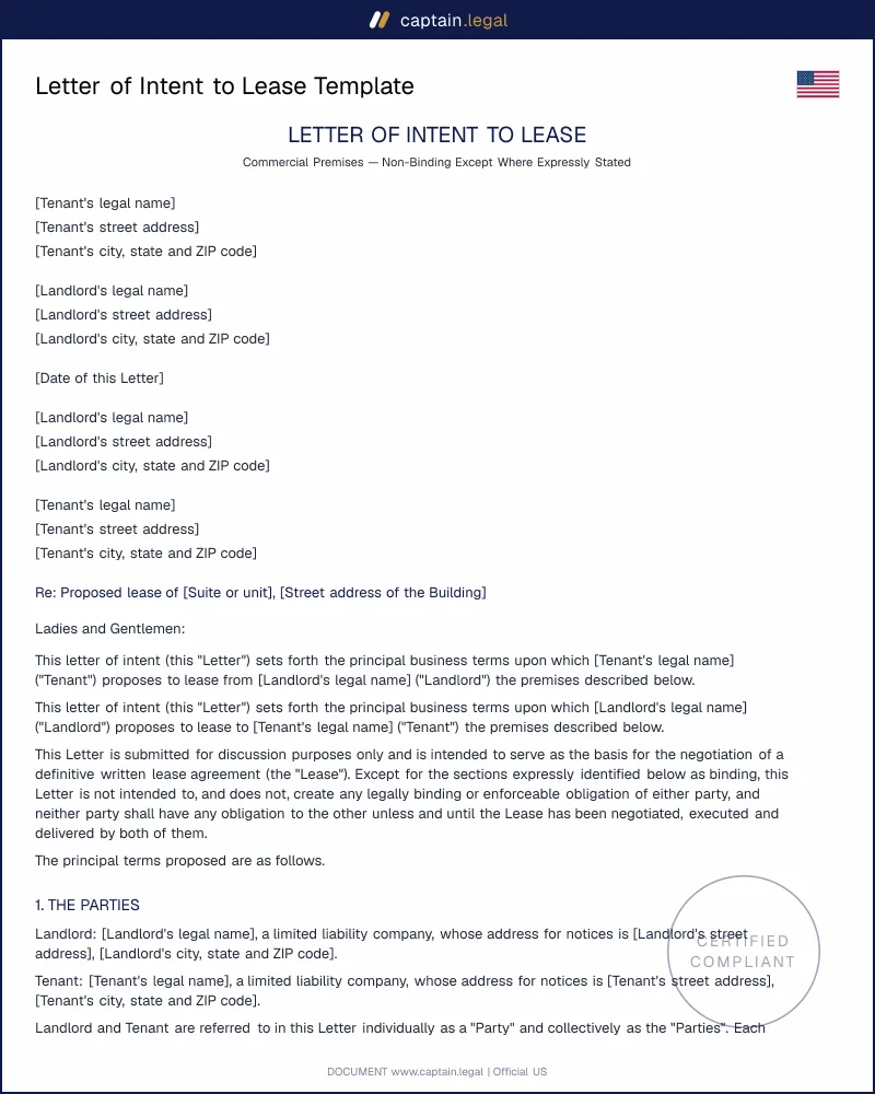 Letter of Intent to Lease | Cal. Civ. 1624, NY GOL 5-703