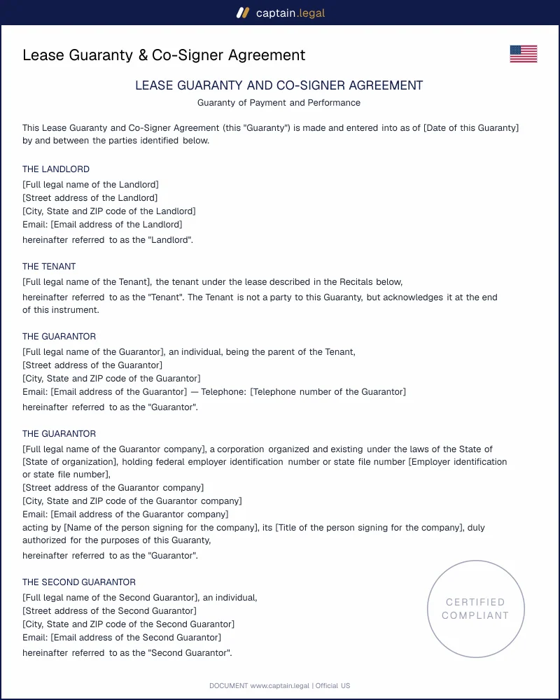Lease Guaranty Agreement | Cal. Civ. 2819, NY GOL 5-701