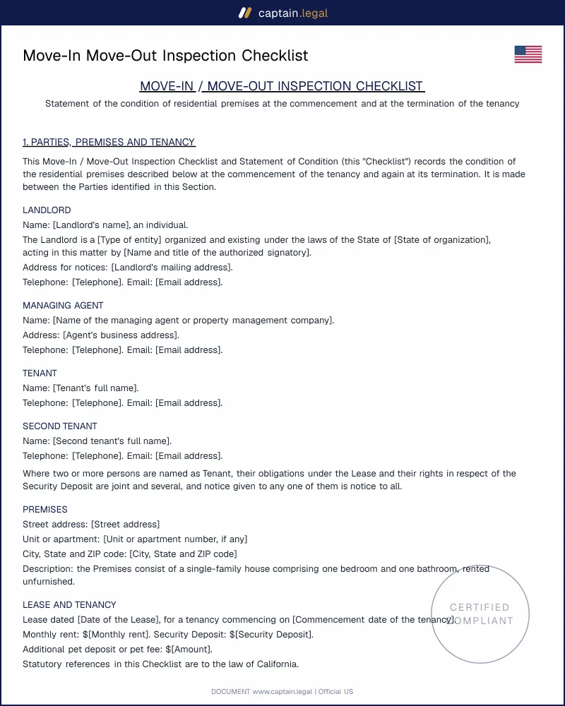 Move-In Move-Out Inspection Checklist | Word & PDF