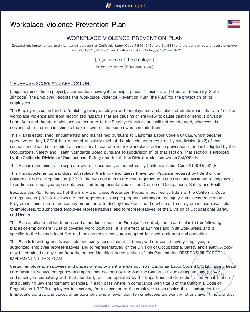 Workplace Violence Prevention Plan | Labor Code 6401.9