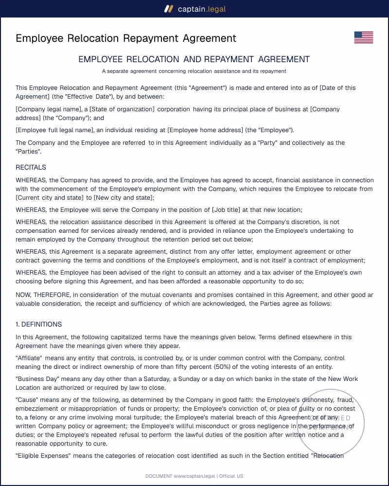 Relocation Repayment Agreement | AB 692, IRC 1341