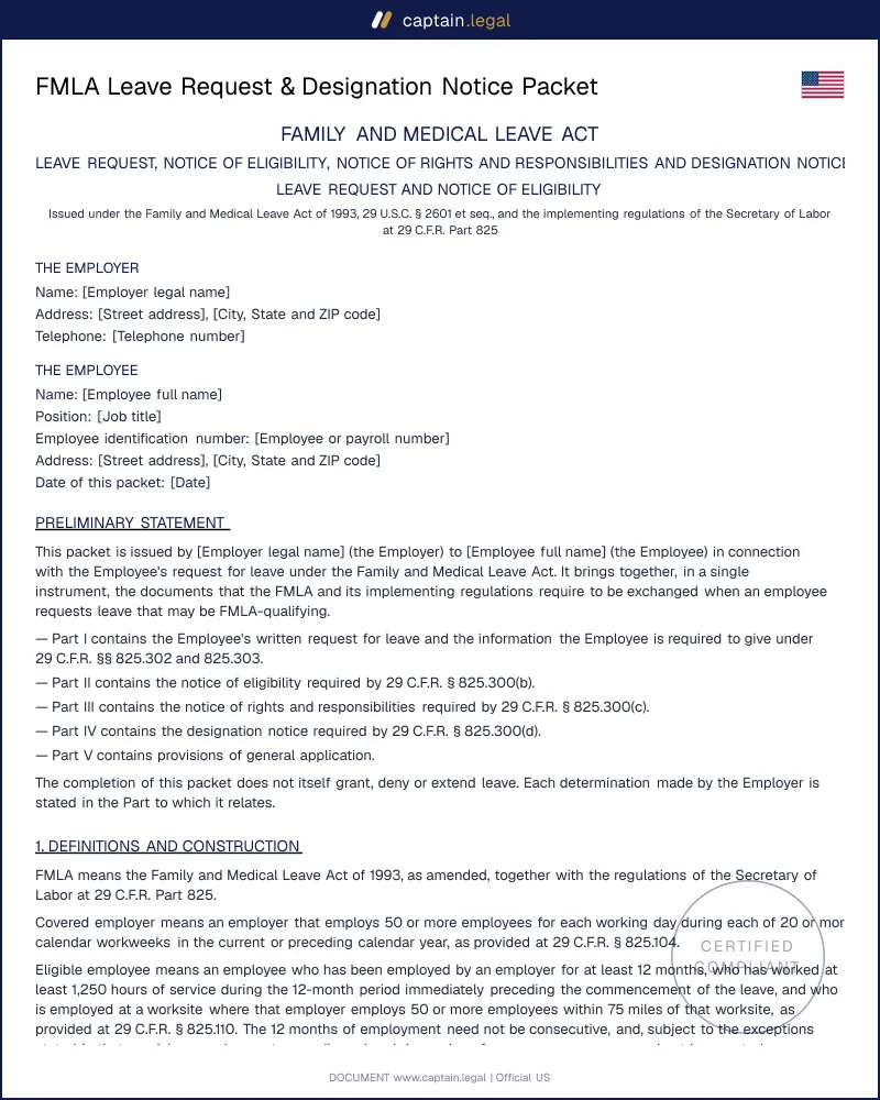FMLA Notice Packet | 29 CFR 825.300 Compliant Forms