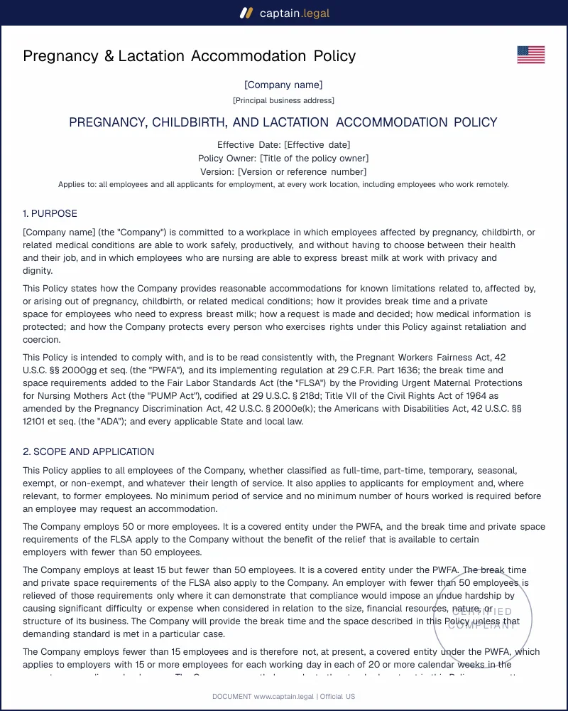 Pregnancy & Lactation Policy | PWFA & PUMP Act Compliant