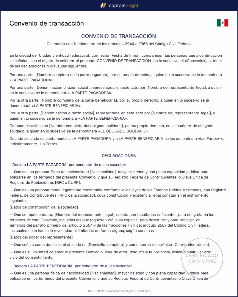 Convenio de transacción: art. 2953 CCF, cosa juzgada
