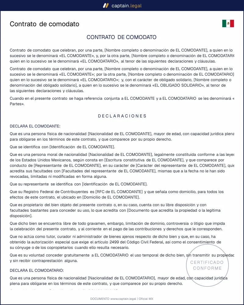 Contrato de comodato | Arts. 2497 a 2515 del CCF