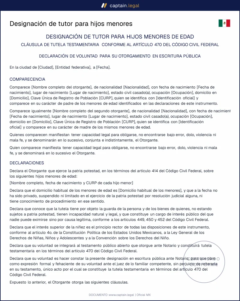 Tutor testamentario | Art. 470 CCF | México
