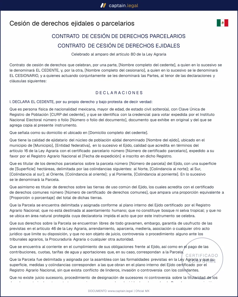 Cesión de derechos parcelarios | Art. 80 Ley Agraria