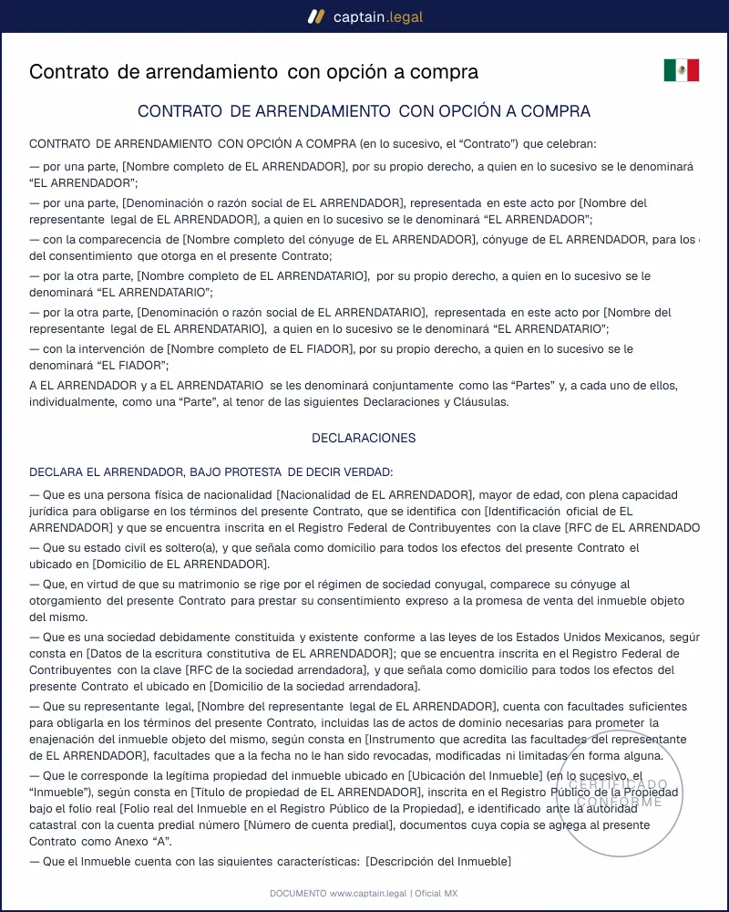 Arrendamiento con opción a compra | Arts. 2243-2247 CCF