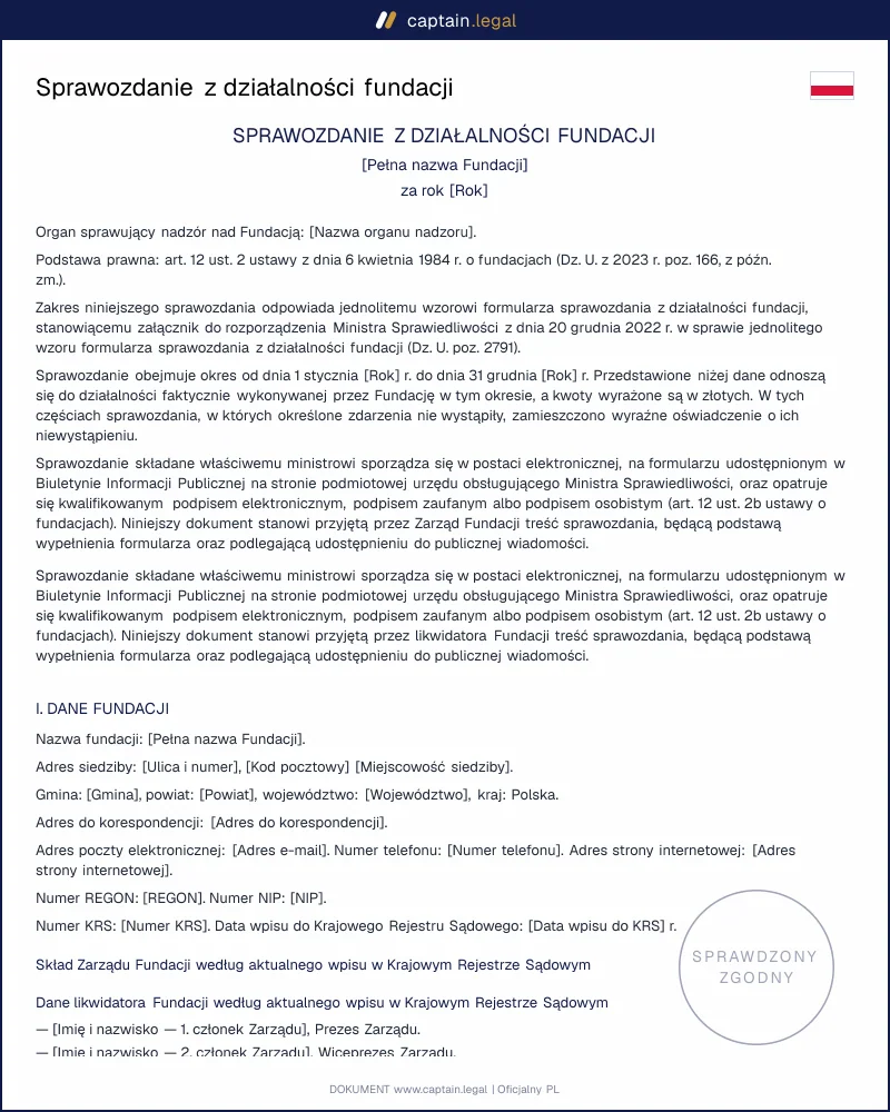 Sprawozdanie z działalności fundacji wg art. 12 ustawy