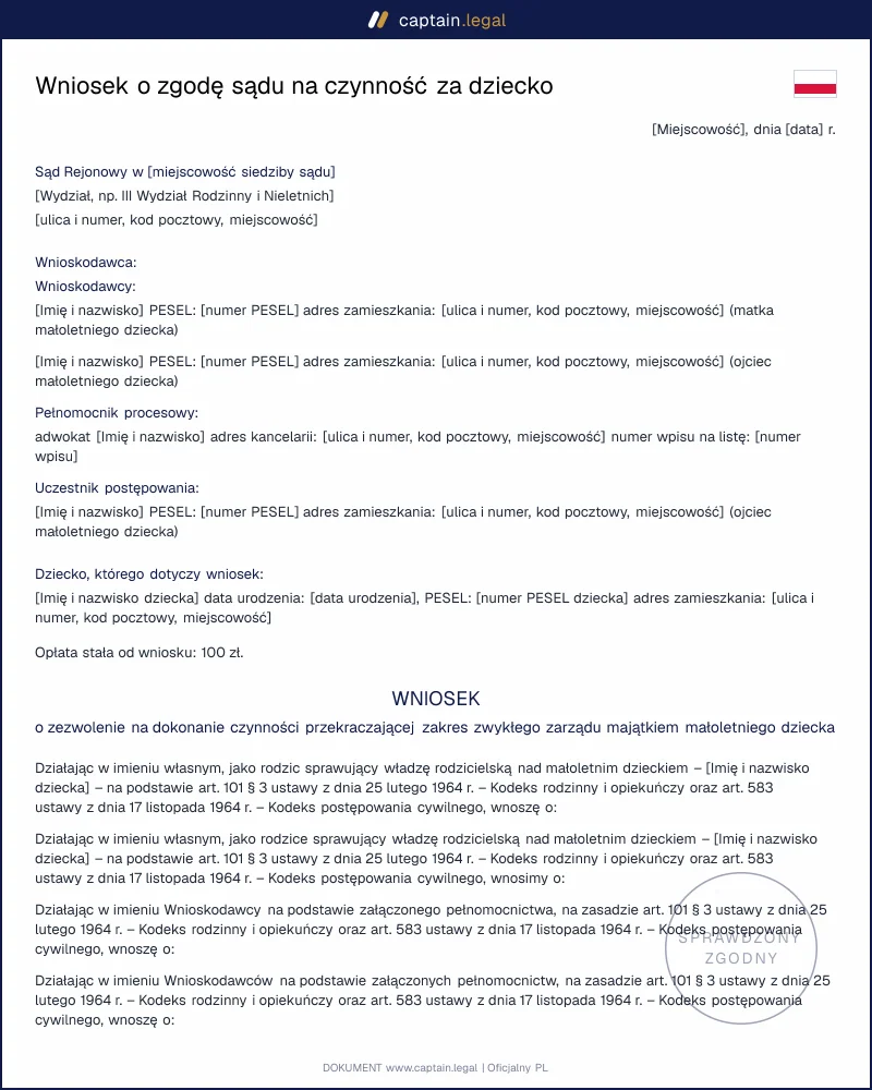 Wniosek o zgodę sądu, art. 101 § 3 KRO: wzór Word i PDF