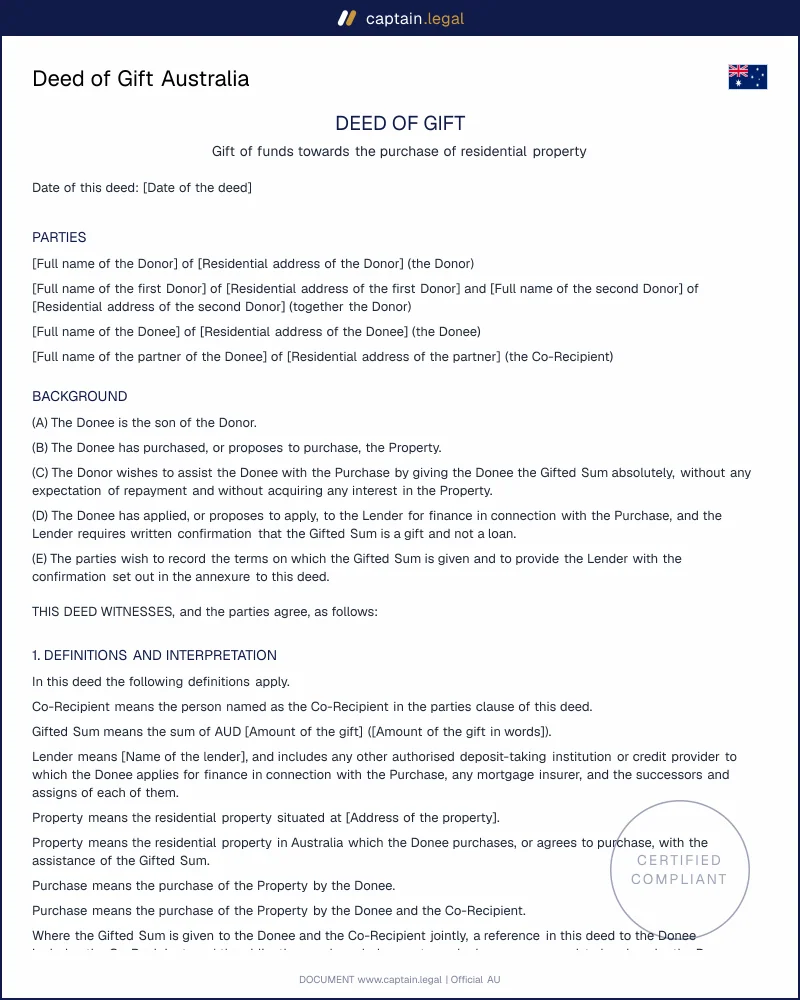 Deed of Gift Australia | s.38 Conveyancing Act 1919