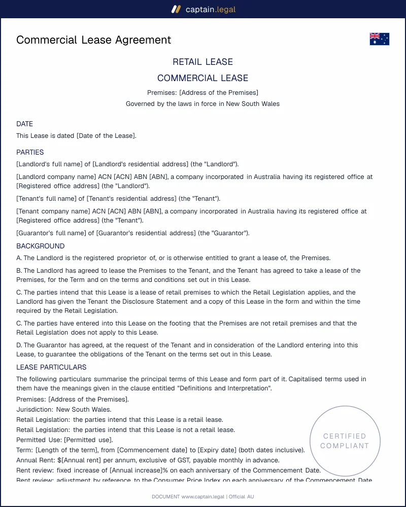 Retail Lease Agreement | Retail Leases Acts NSW, VIC, QLD