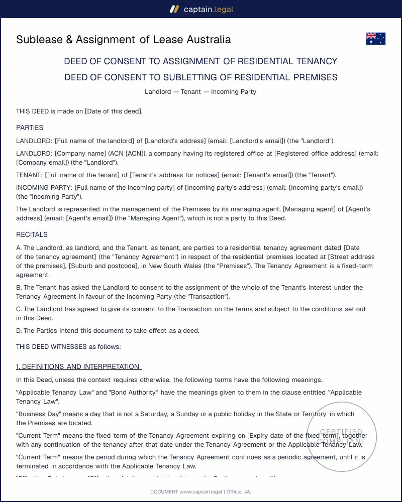 Sublease & Lease Transfer Consent | s.75 NSW, s.81 Vic