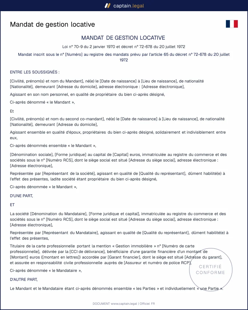 Mandat de gestion locative (loi Hoguet, art. 6 et 7)