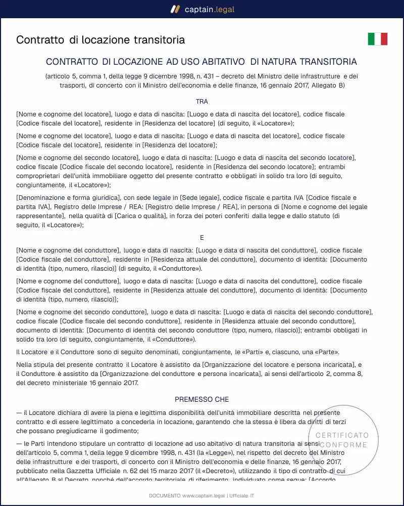 Contratto transitorio DM 16/01/2017 e art. 5 L. 431/98