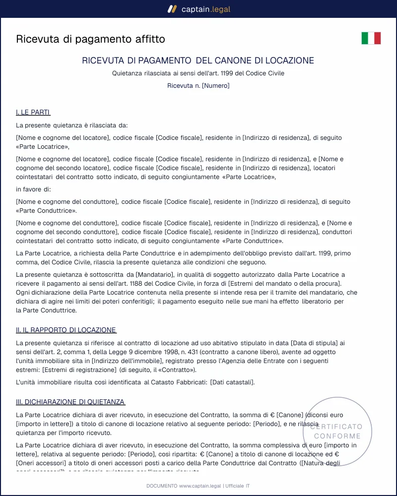 Ricevuta canone di locazione ex art. 1199 c.c.