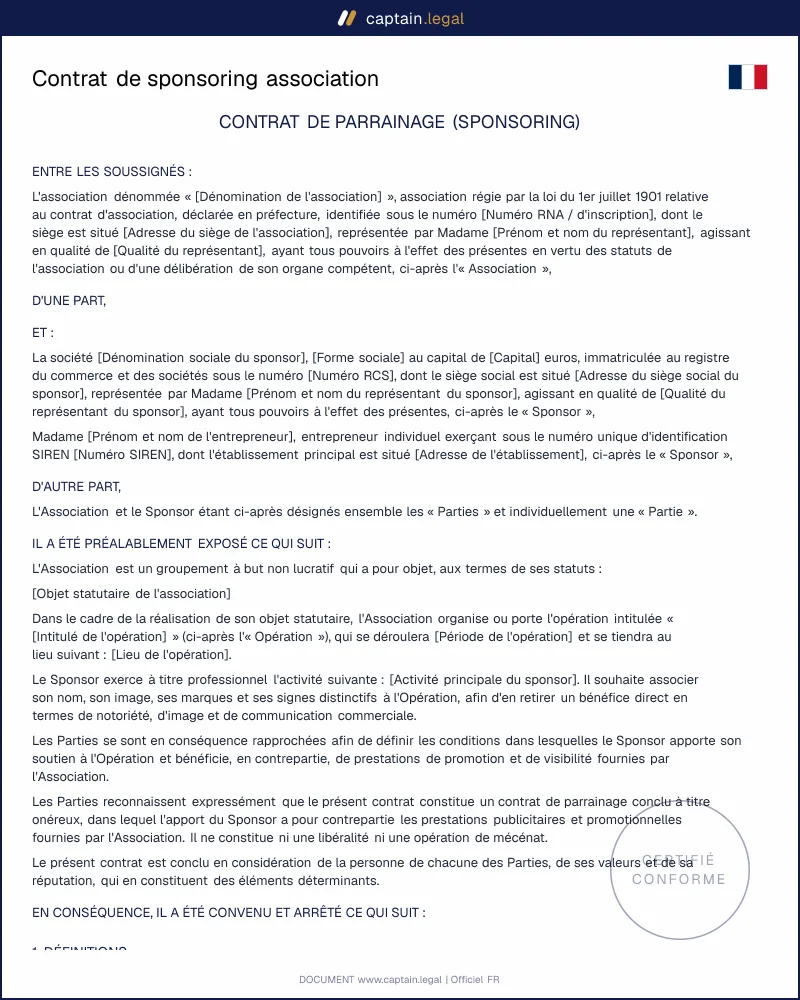 Contrat de sponsoring association (art. 39-1-7° CGI)