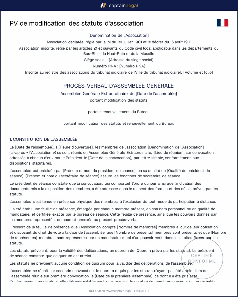 PV de modification des statuts (art. 5 loi 1901)