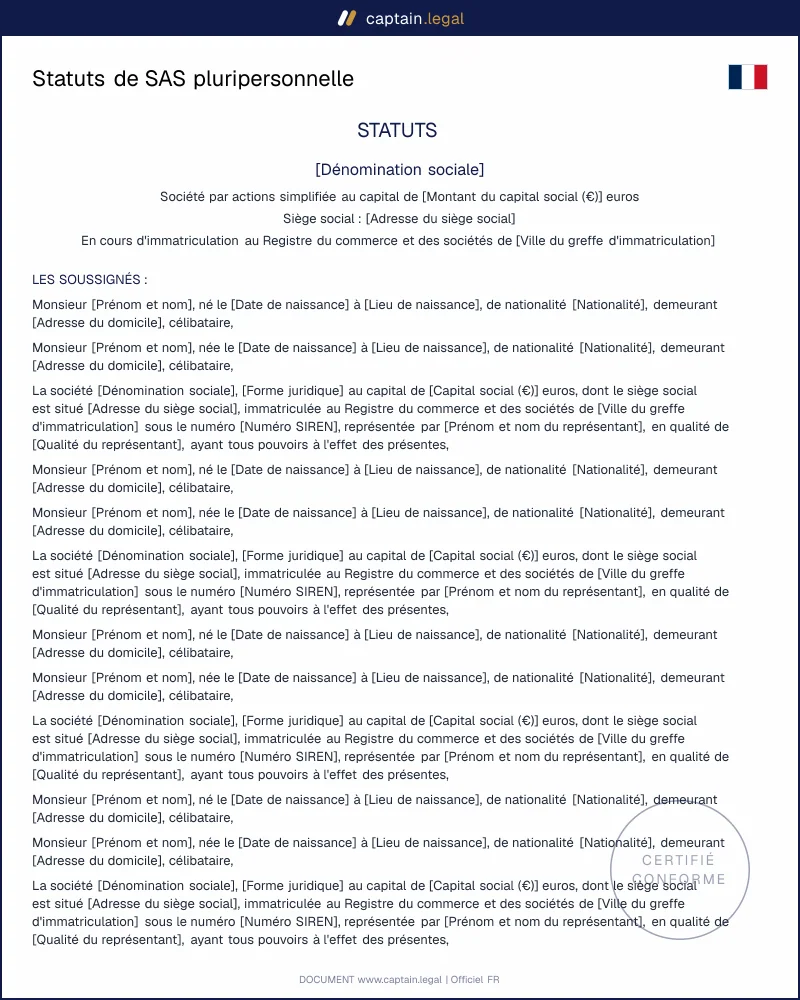 Statuts de SAS conformes aux art. L. 227-1 s. C. com.