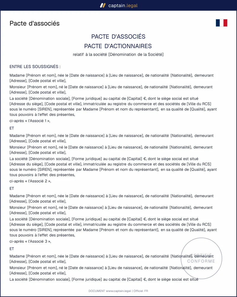 Pacte d'associés conforme au Code civil (art. 1103 et 1124)