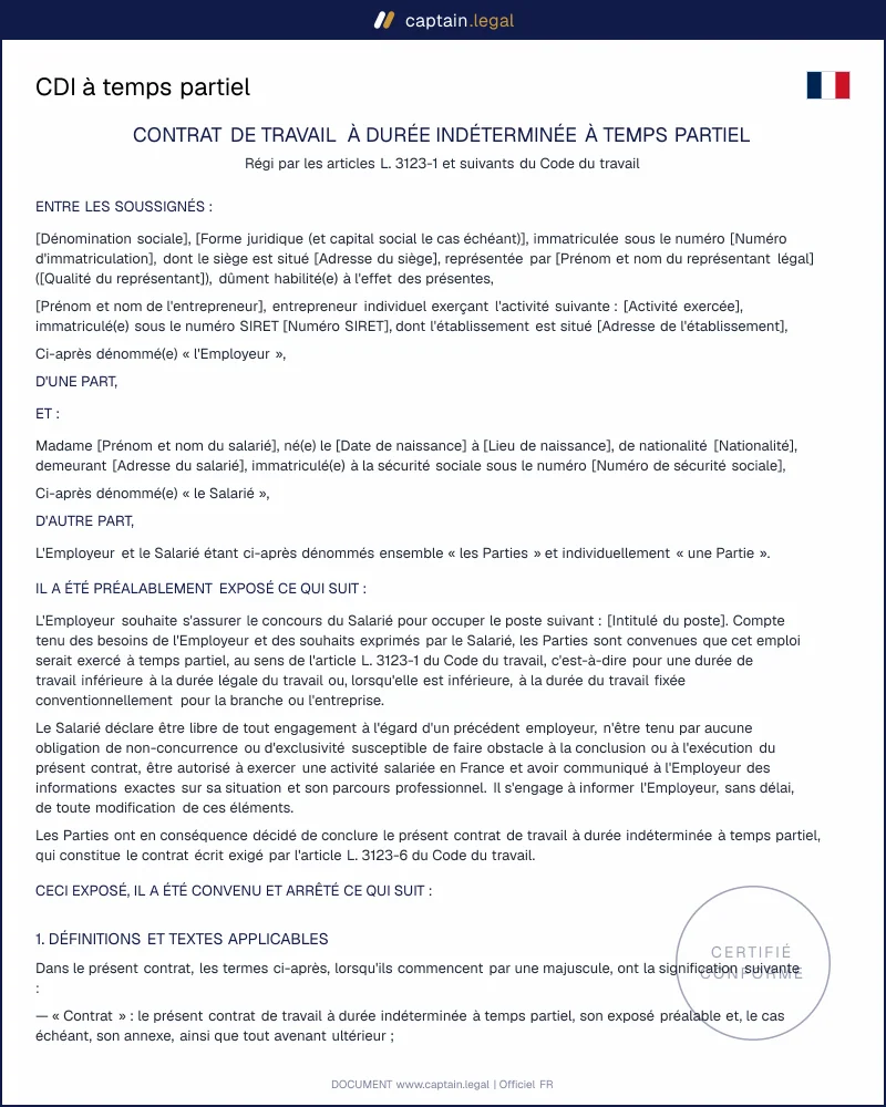 CDI à temps partiel conforme à l'article L3123-6