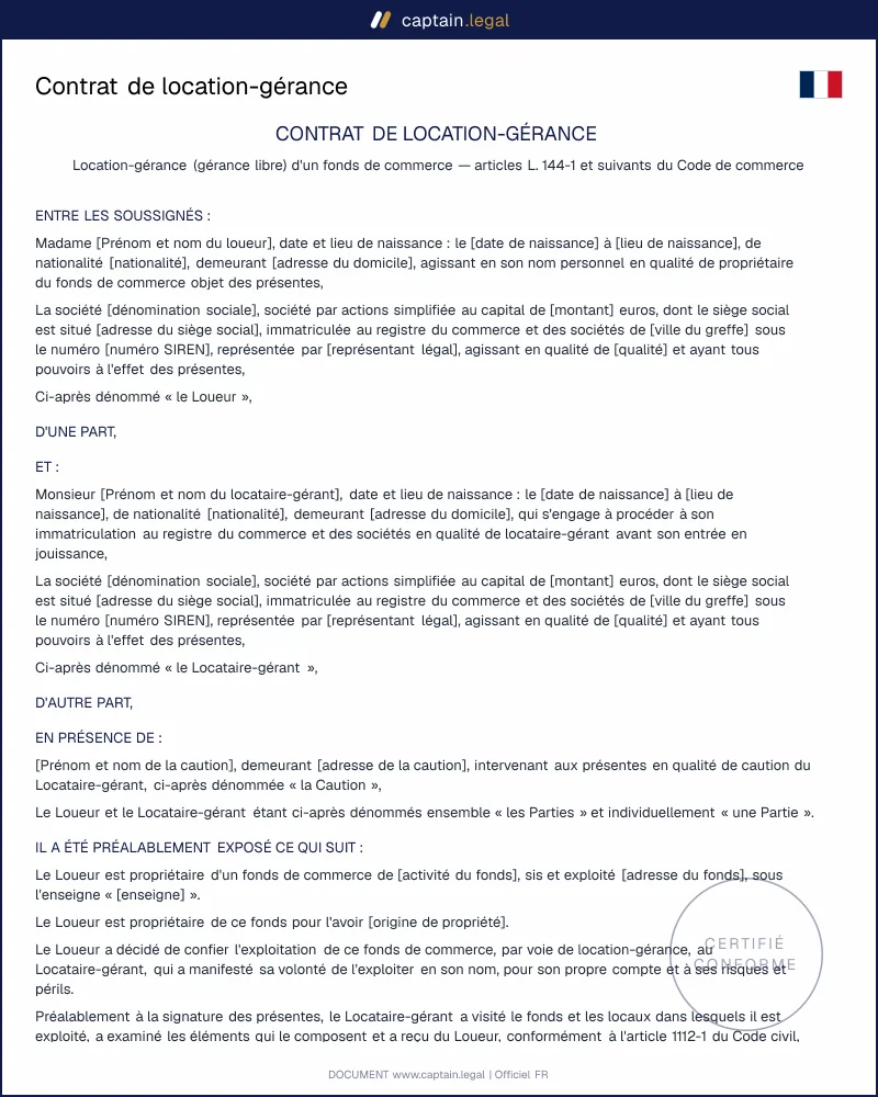 Contrat de location-gérance (art. L144-1 C. com.)