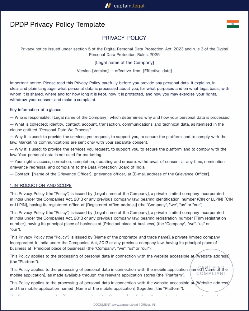 Privacy Policy India | DPDP Act 2023 & DPDP Rules 2026