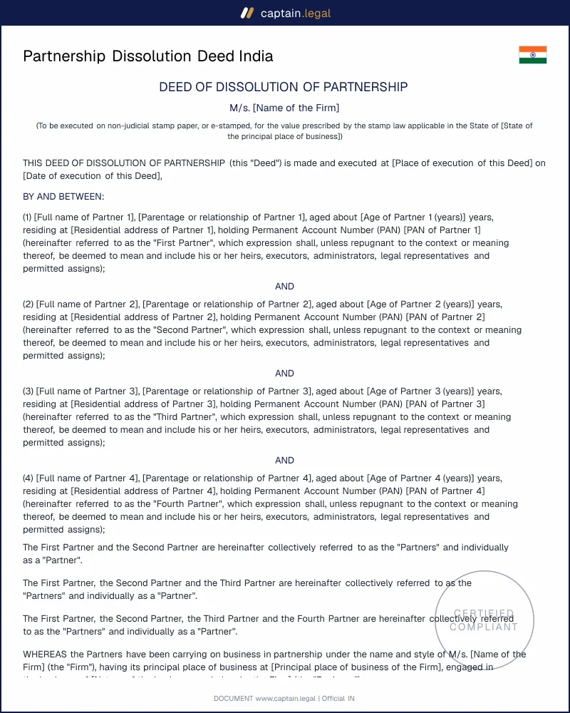 Dissolution Deed Under Sections 40-48, Partnership Act 1932