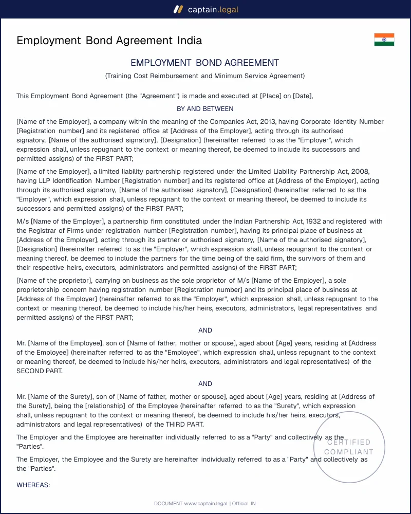 Employment Bond India: Sections 27 & 74 Contract Act
