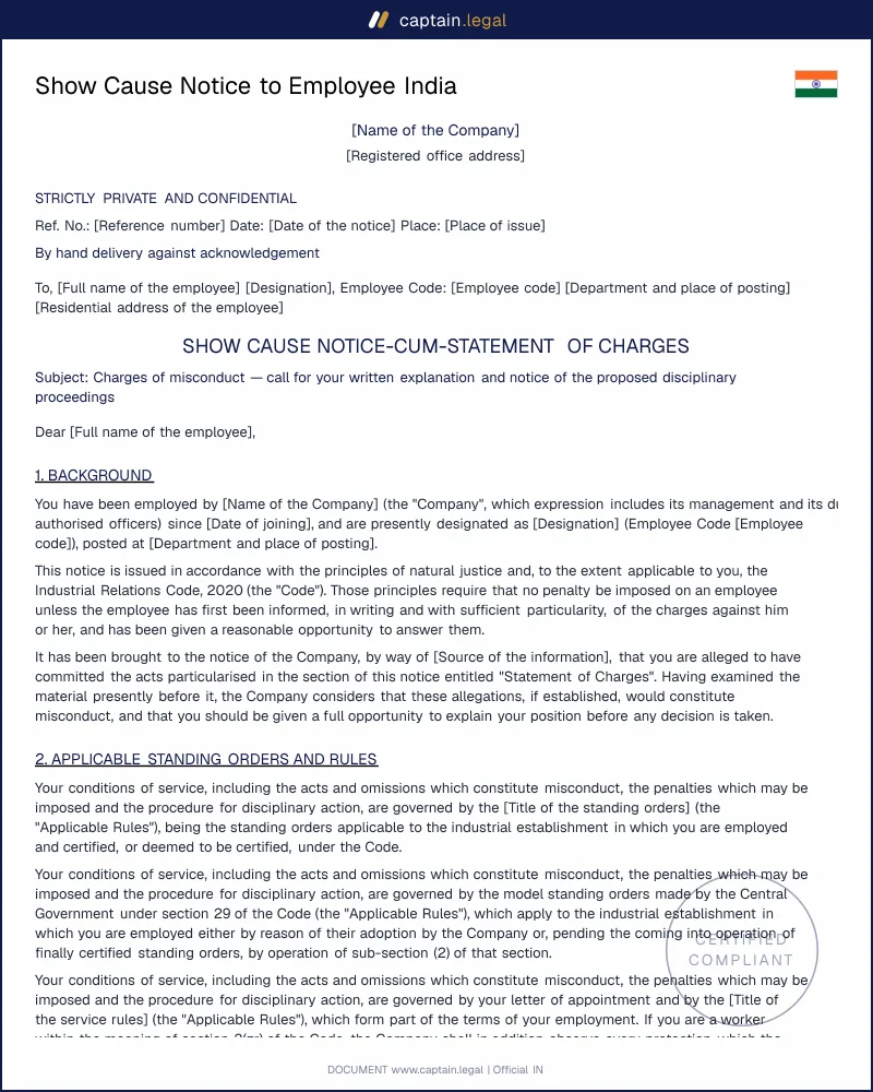 Show Cause Notice India | IR Code 2020 & Standing Orders