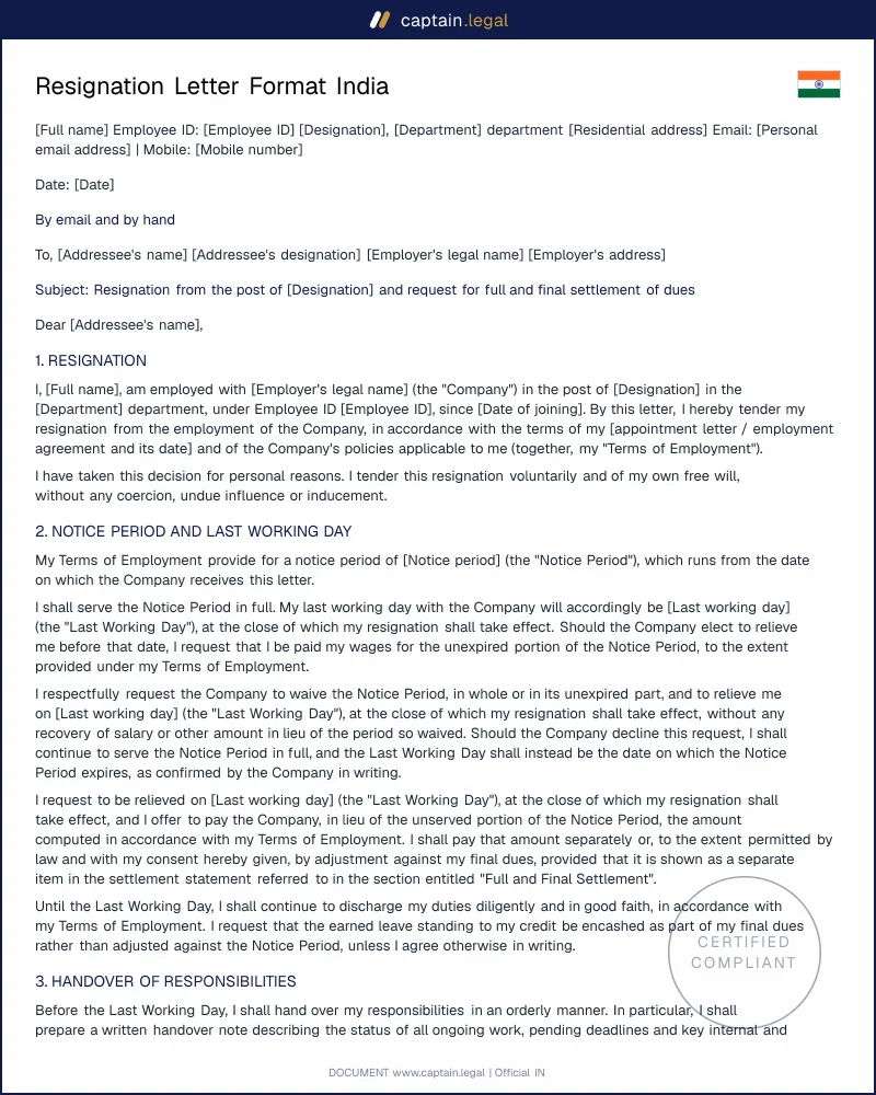 Resignation Letter India | Section 17(2) Code on Wages
