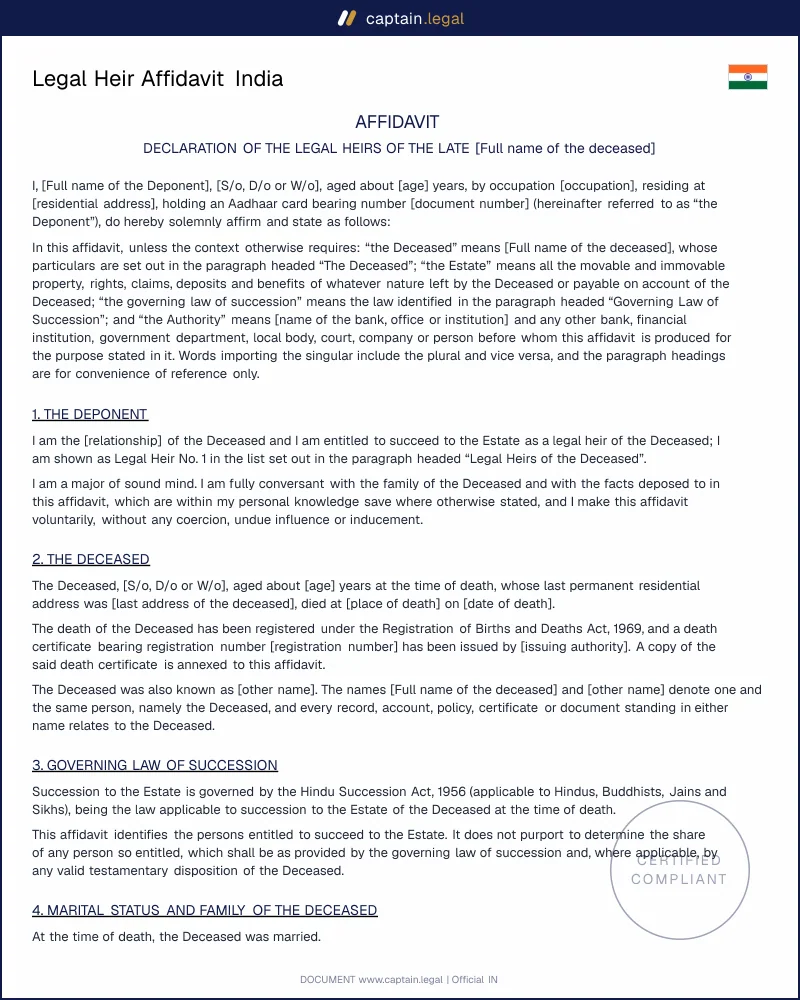Legal Heir Affidavit India | Oaths Act 1969 & RBI 2025