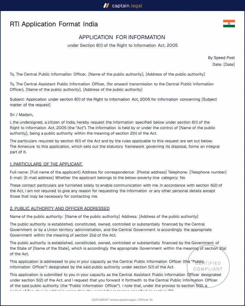 RTI Application Format | Sections 6, 7 & 19, RTI Act