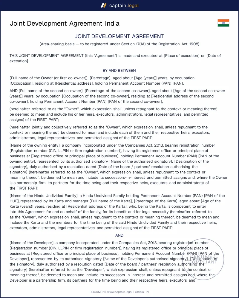 Joint Development Agreement: Section 17(1A) & RERA 2016