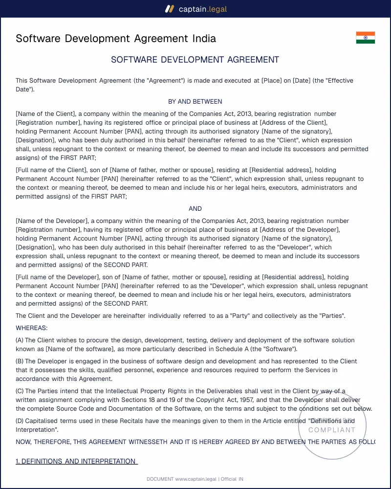 Software Development Agreement India | Sections 17 & 19