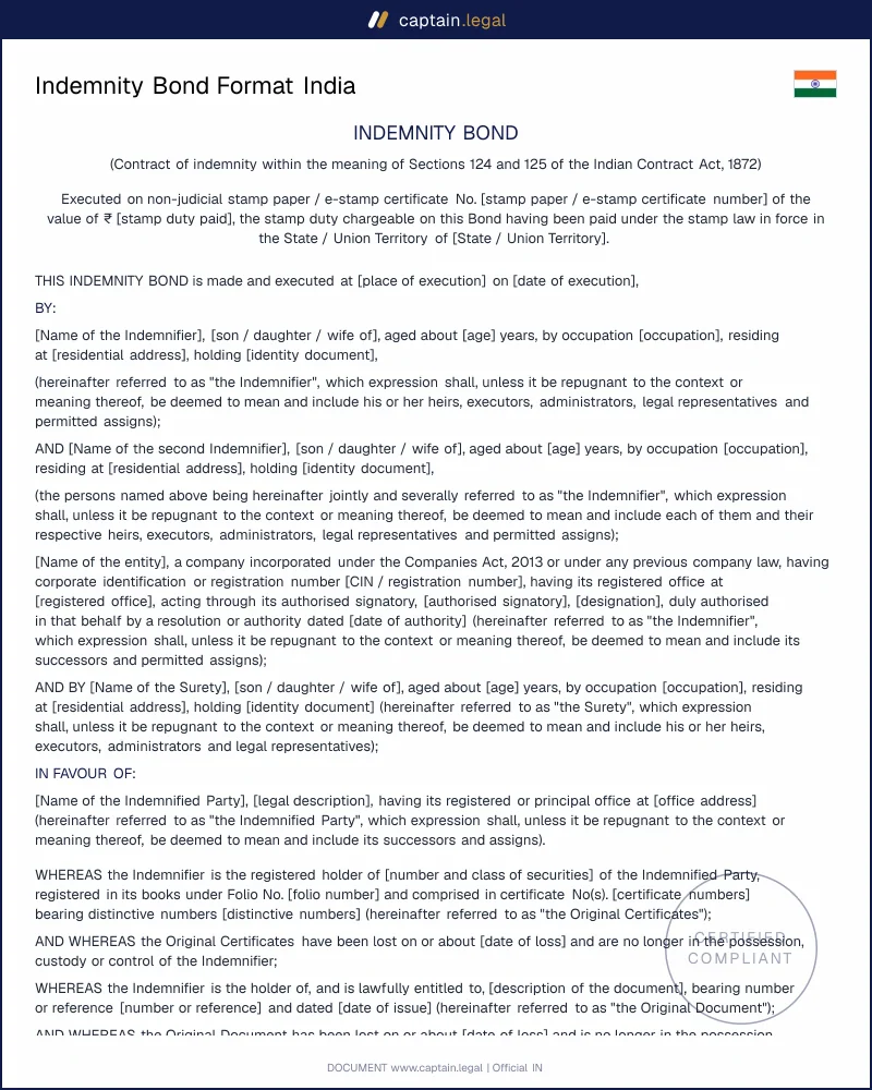 Indemnity Bond Format India | Word & PDF Template
