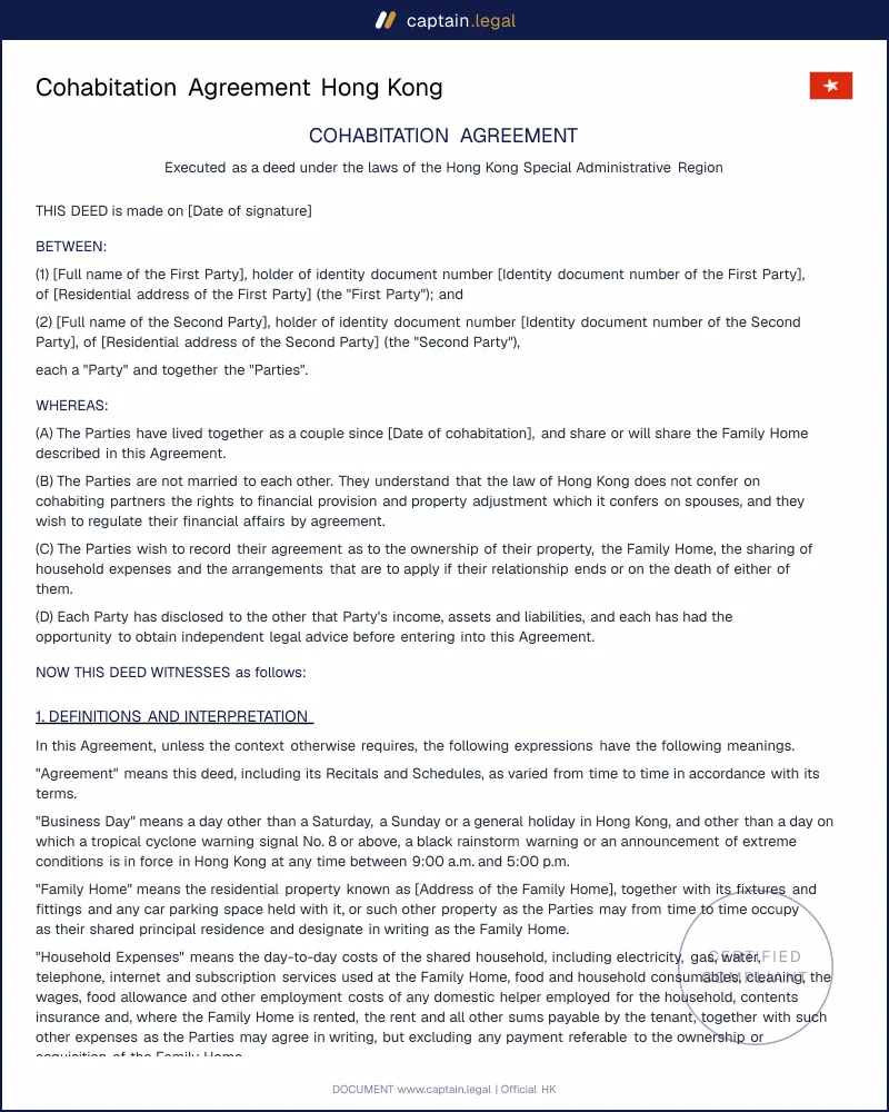 Cohabitation Agreement HK: Cap. 192 Gap, Cap. 219 Trust