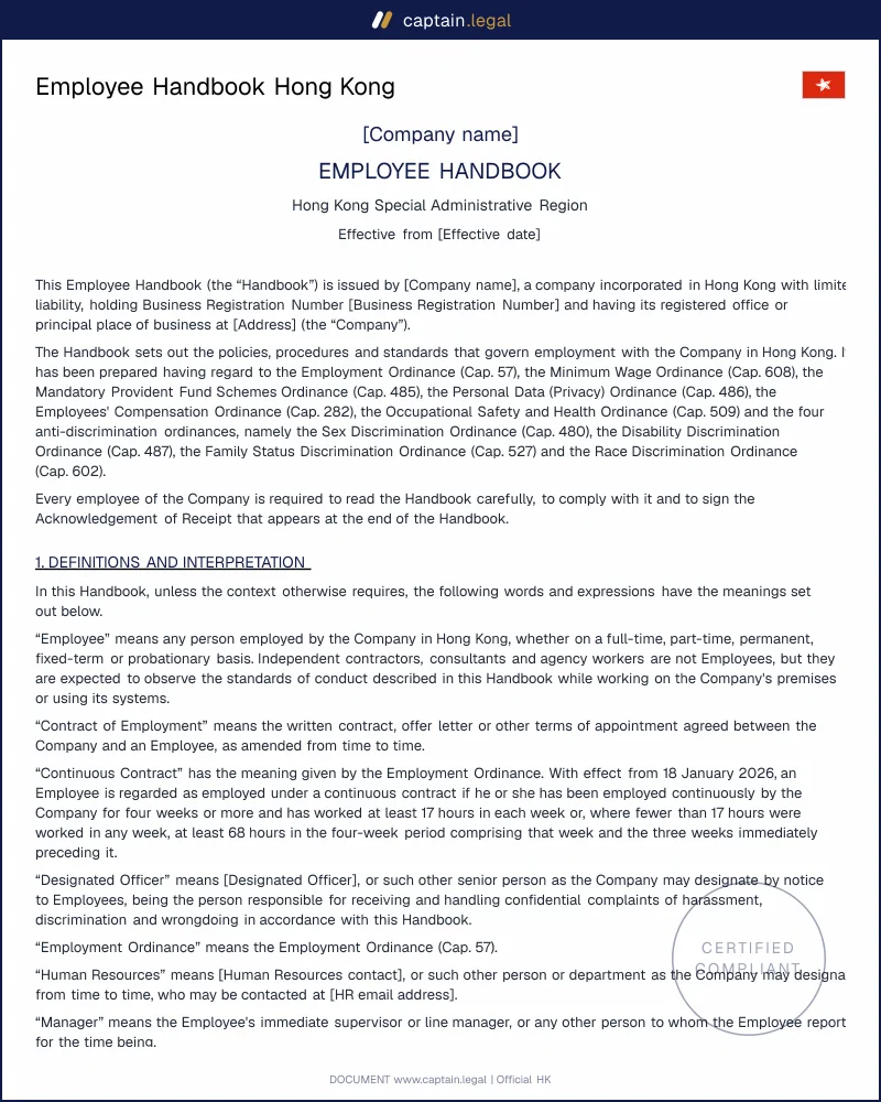 Employee Handbook HK: Cap. 57, 468 Rule and PDPO
