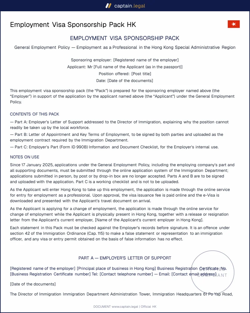 GEP Visa Sponsorship HK: Cap. 115 and ImmD ID(E) 991