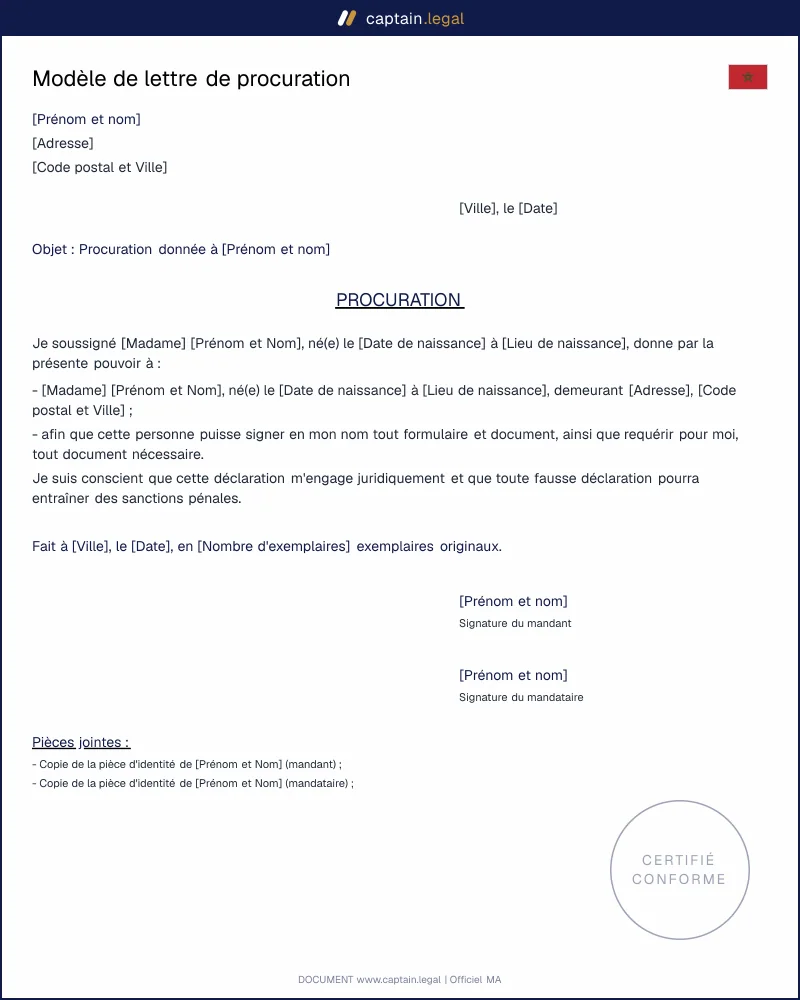 Lettre de procuration : Déléguer vos pouvoirs au Maroc