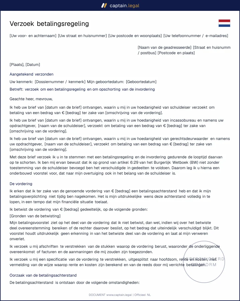 Verzoek betalingsregeling | art. 475d Rv beslagvrije voet