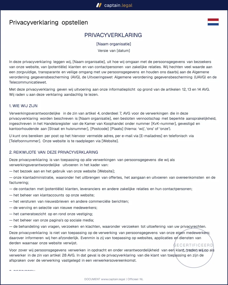 Privacyverklaring conform art. 13 en 14 AVG | Model