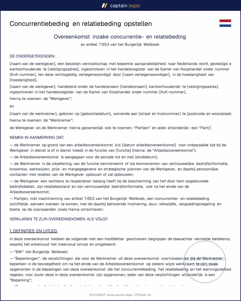 Concurrentiebeding model | art. 7:653 BW en relatiebeding
