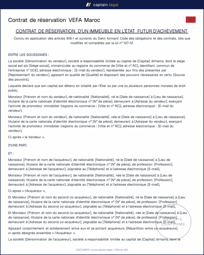 Contrat de réservation VEFA : art. 618-3 ter du DOC