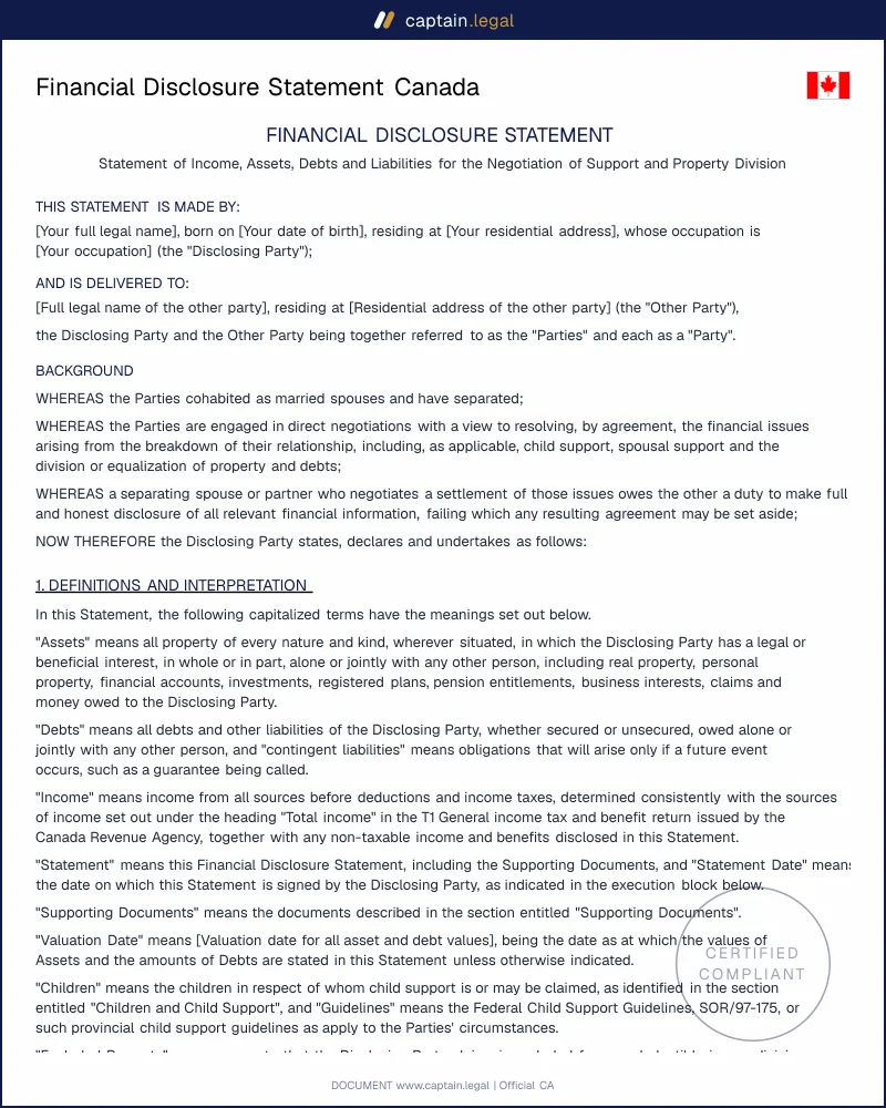Financial Disclosure Statement | Support Guidelines s.21