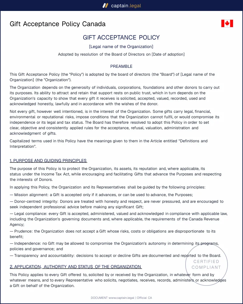 Gift Acceptance Policy Canada | ITA s.248 & CRA Rules