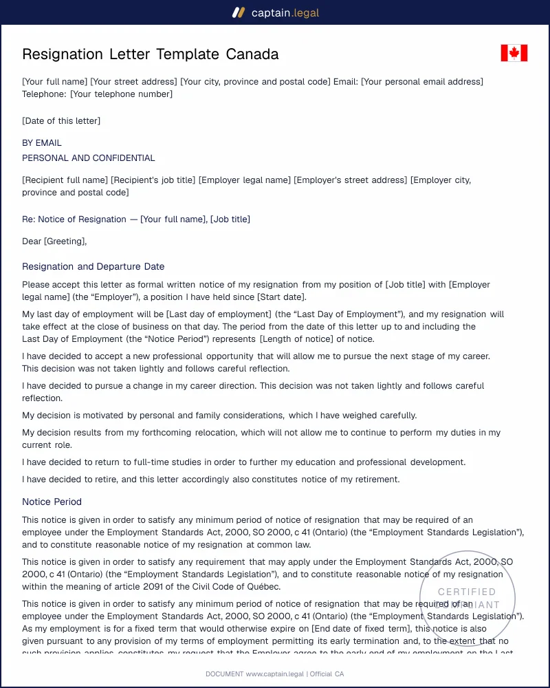 Resignation Letter Canada | ESA Notice & SCC Case Law