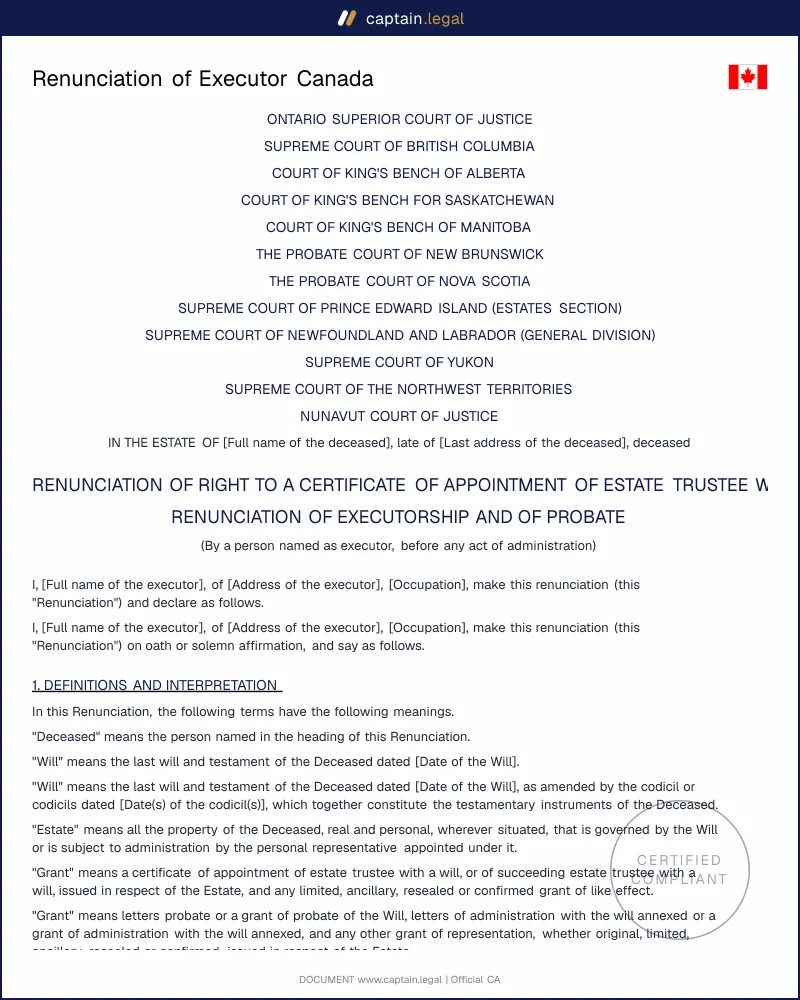 Renunciation of Executor | Form 74G, P17 & GA11 Rules